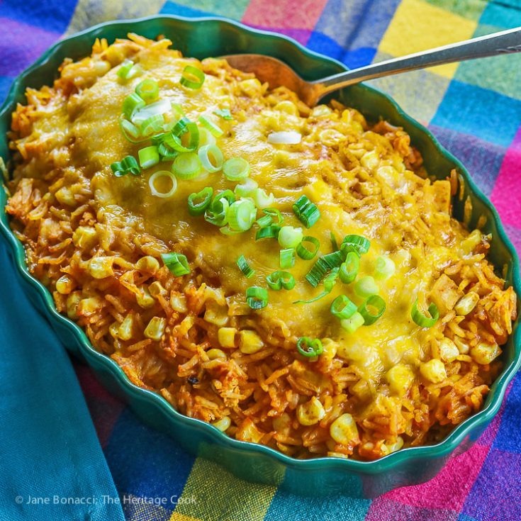 Chicken Enchilada Rice Casserole (Gluten-Free) © 2017 Jane Bonacci, The Heritage Cook