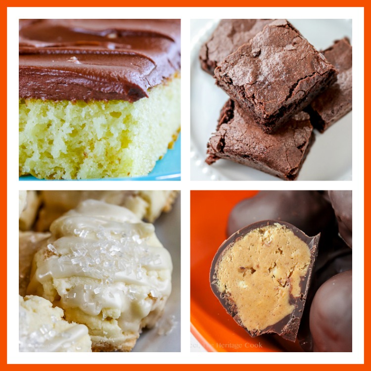 Collage of 4 photos of Chocolate Monday Favorites; Top 21 most popular Chocolate Monday recipes of 2017 © 2017 Jane Bonacci, The Heritage Cook