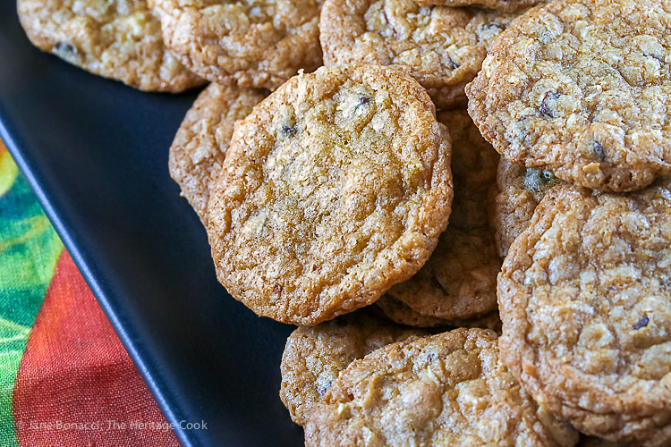Platter of cookies; Chocolate Chip Almond Joy Cookies © 2018 Jane Bonacci, The Heritage Cook