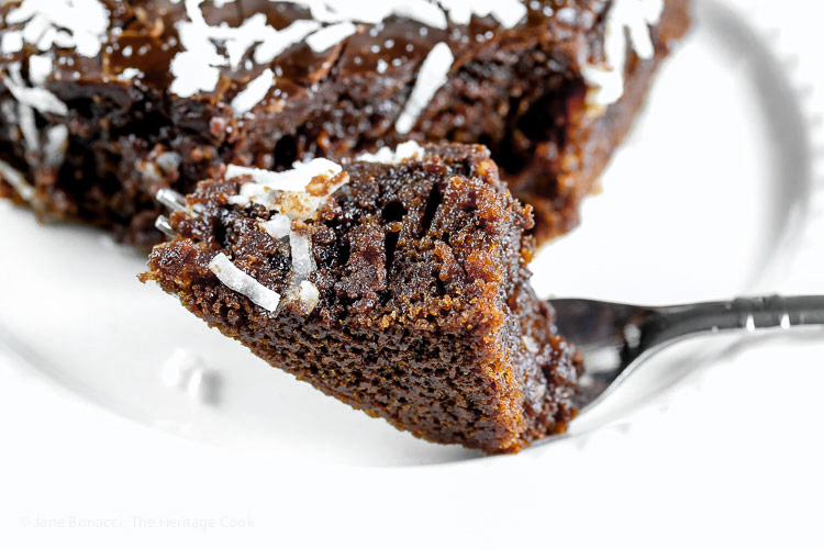 bite on a fork of Root Beer Chocolate Cake with Root Beer Glaze © 2018 Jane Bonacci, The Heritage Cook 