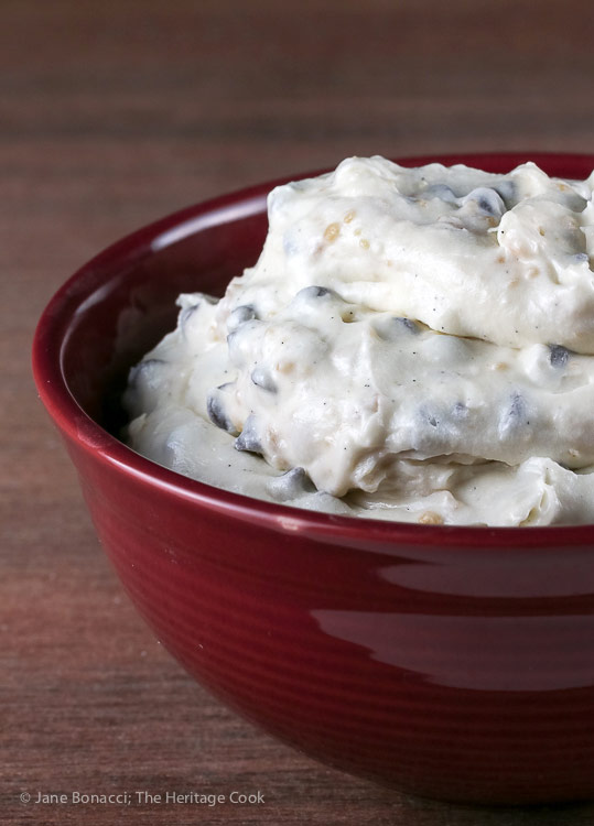 bowl of cheesecake dip; Chocolate Chip Toffee Cheesecake Cookie Dip © 2018 Jane Bonacci, The Heritage Cook