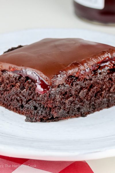 Chocolate Raspberry Sheet Cake © 2018 Jane Bonacci, The Heritage Cook. All rights reserved.