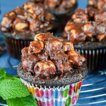 Rocky Road Chocolate Cupcakes with Ganache Frosting © 2018 Jane Bonacci, The Heritage Cook