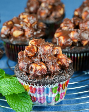 Rocky Road Chocolate Cupcakes with Ganache Frosting © 2018 Jane Bonacci, The Heritage Cook
