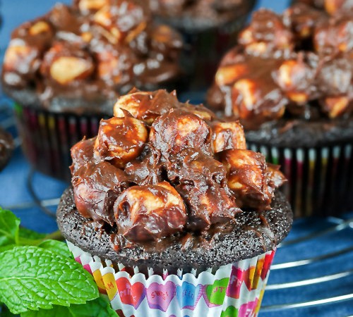 Rocky Road Chocolate Cupcakes with Ganache Frosting © 2018 Jane Bonacci, The Heritage Cook