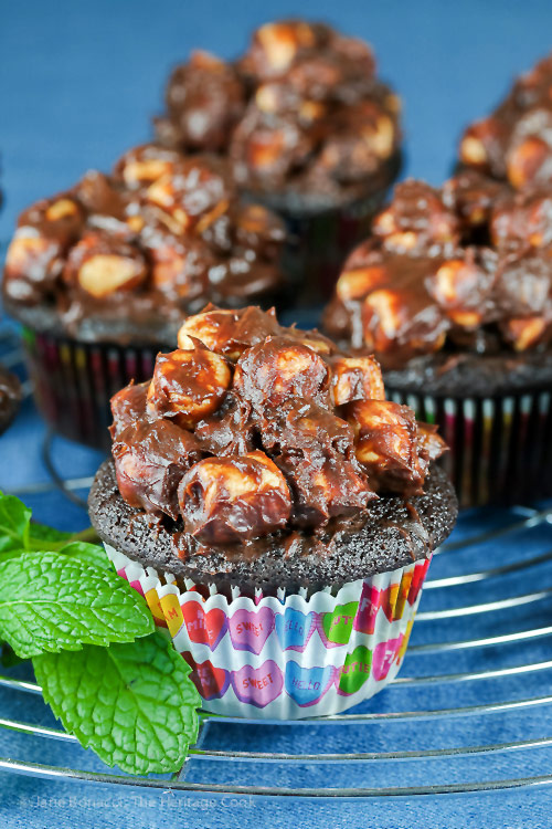 Rocky Road Chocolate Cupcakes with Ganache Frosting © 2018 Jane Bonacci, The Heritage Cook