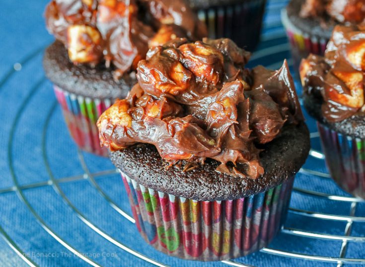 Rocky Road Chocolate Cupcakes with Ganache Frosting © 2018 Jane Bonacci, The Heritage Cook