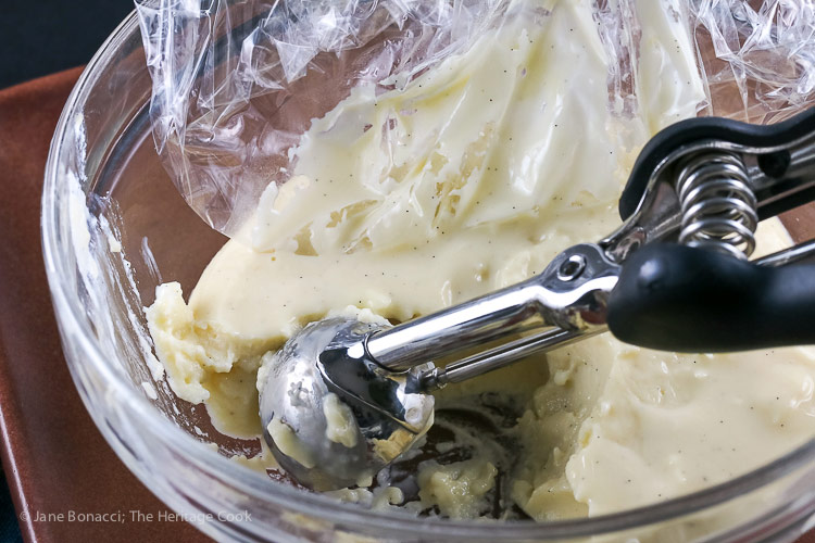Custard filling in a bowl; Boston Cream Pie Cookies © 2018 Jane Bonacci, The Heritage Cook #ChocolateMonday