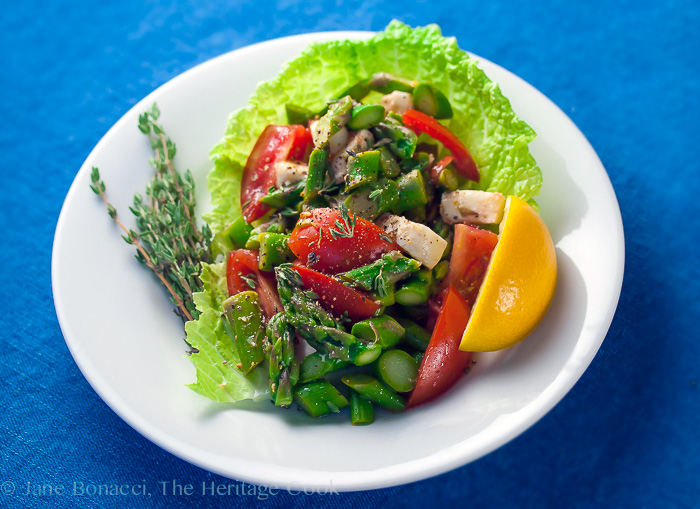 top down look at Asparagus Salad with Lemon Vinaigrette © 2018 Jane Bonacci, The Heritage Cook