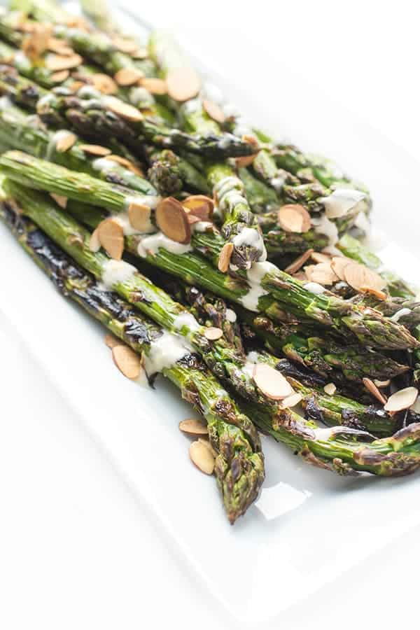 Grilled Asparagus with Tahini Lemon Sauce; Collection of 25 Amazing BBQ Side Dishes from around the Web; compiled by Jane Bonacci, The Heritage Cook 2023. 