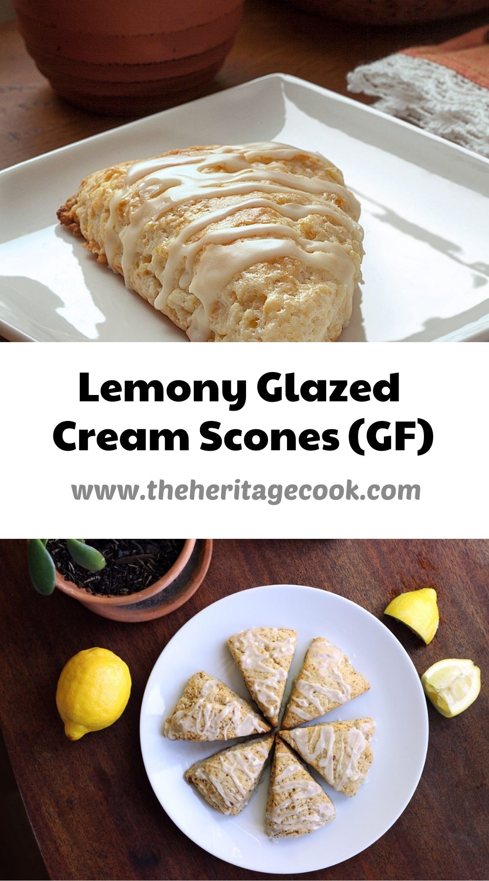 Lemony Glazed Cream Scones; Recipe by The Heritage Cook by Jane Bonacci
