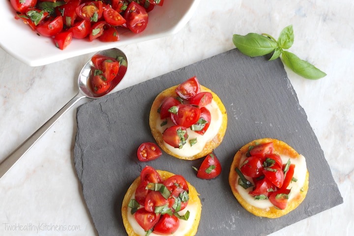 Grilled Polenta with Fresh Mozzarella and Balsamic Tomatoes; Collection of 25 Amazing BBQ Side Dishes from around the Web; compiled by Jane Bonacci, The Heritage Cook 2023. 