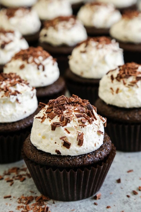 Chocolate Cupcakes with Marshmallow Frosting; 7 Great Chocolate Desserts for Mother's Day 2018 assembled by Jane Bonacci, The Heritage Cook
