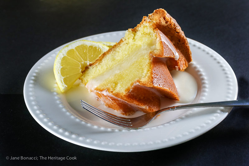 Slice of cake; Sculptured Lemon Buttermilk Pound Cake © 2018 Jane Bonacci, The Heritage Cook