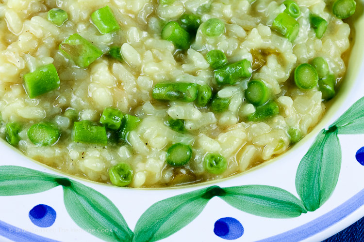 close up Asparagus and Pea Risotto © 2018 Jane Bonacci, The Heritage Cook