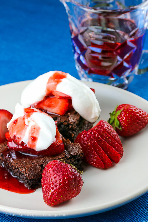 Brownie Strawberry Shortcakes with Strawberry Cassis Syrup © 2018 Jane Bonacci, The Heritage Cook