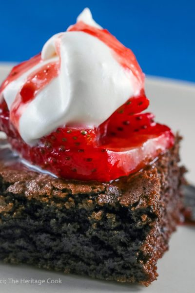 Brownie Strawberry Shortcakes with Strawberry Cassis Syrup © 2018 Jane Bonacci, The Heritage Cook