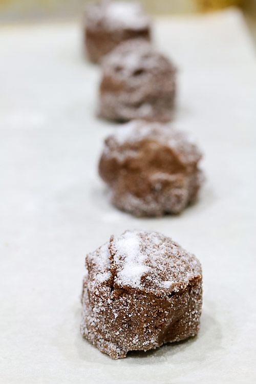 Sugared balls of dough waiting to be flattened; Sugared Chocolate Cookies © 2018 Jane Bonacci, The Heritage Cook