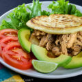 Instant Pot cooked Chicken is the filling for Latin American Arepas, similar to corn cakes; Chicken Filled Arepas © 2023 Jane Bonacci, The Heritage Cook.