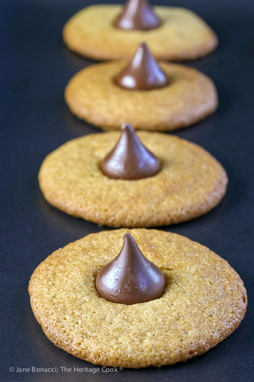 Vertical line of cookies; Gluten Free Chocolate Kiss Cookies © 2018 Jane Bonacci, The Heritage Cook