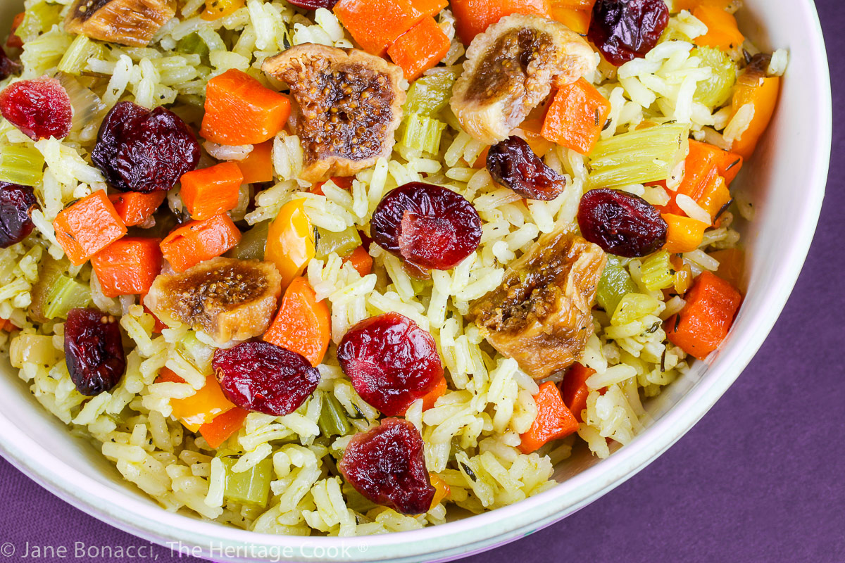 Fig and Cranberry Rice Pilaf (Gluten Free) © 2022 Jane Bonacci, The Heritage Cook