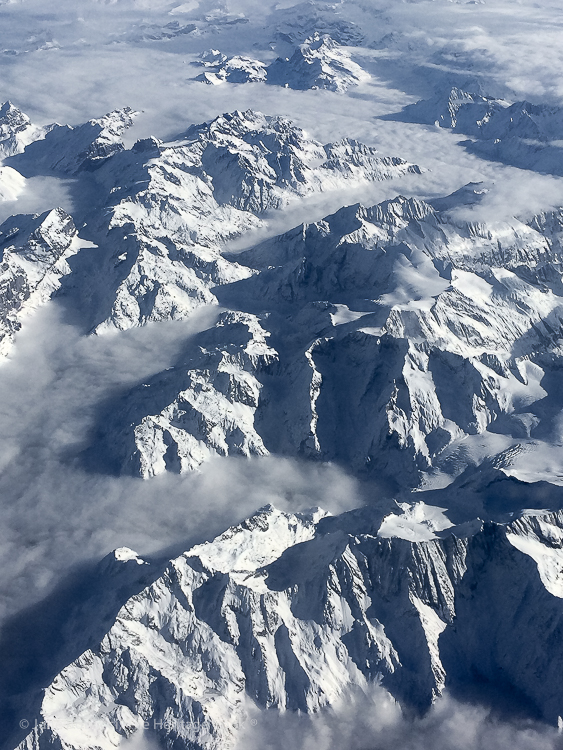 Alps from the air; French Cheeses event at Cafe Claude © 2018 Jane Bonacci, The Heritage Cook
