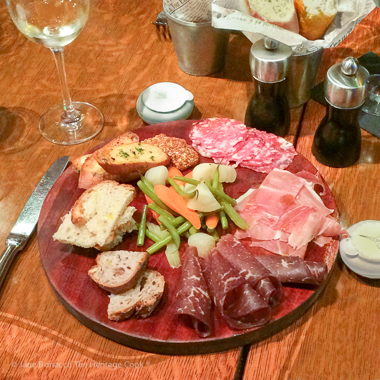 Charcuterie platter; French Cheeses event at Cafe Claude © 2018 Jane Bonacci, The Heritage Cook