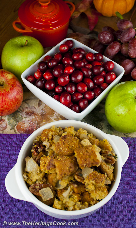 Gluten-Free Stuffing and fresh cranberries; 15 Favorite Thanksgiving Recipes for 2018 © Jane Bonacci, The Heritage Cook 