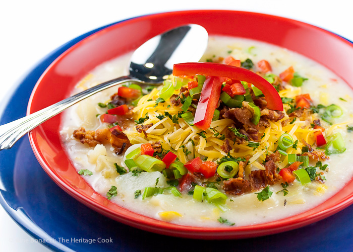 Cheesy Potato Bacon Soup (Gluten Free) © 2018 Jane Bonacci, The Heritage Cook