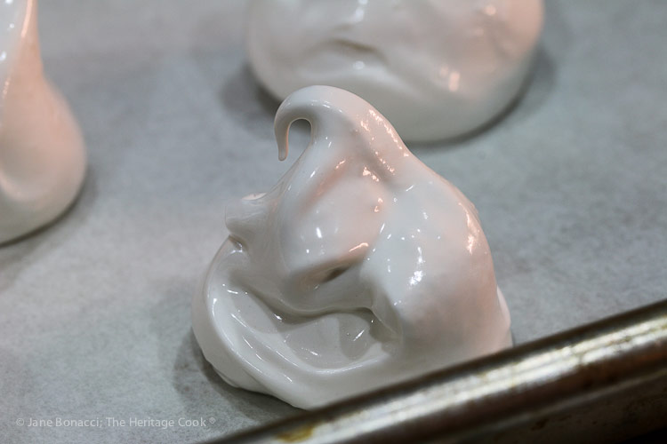 who can see the Grinch in this meringue; Chewy Chocolate Chip Meringues (Gluten Free) © 2018 Jane Bonacci, The Heritage Cook