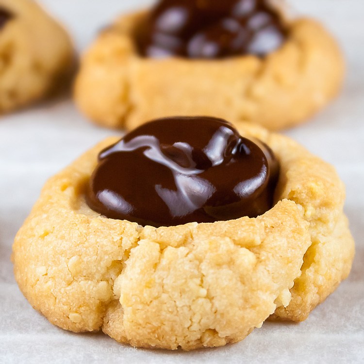Chocolate Almond Thumbprint Cookies; Top 15 Most Popular Chocolate Monday Recipes from The Heritage Cook 2018 Jane Bonacci, The Heritage Cook