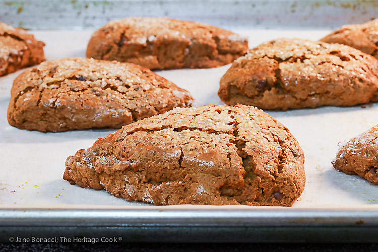 hot from the oven; Gingerbread Chocolate Chip Scones © 2018 Jane Bonacci, The Heritage Cook