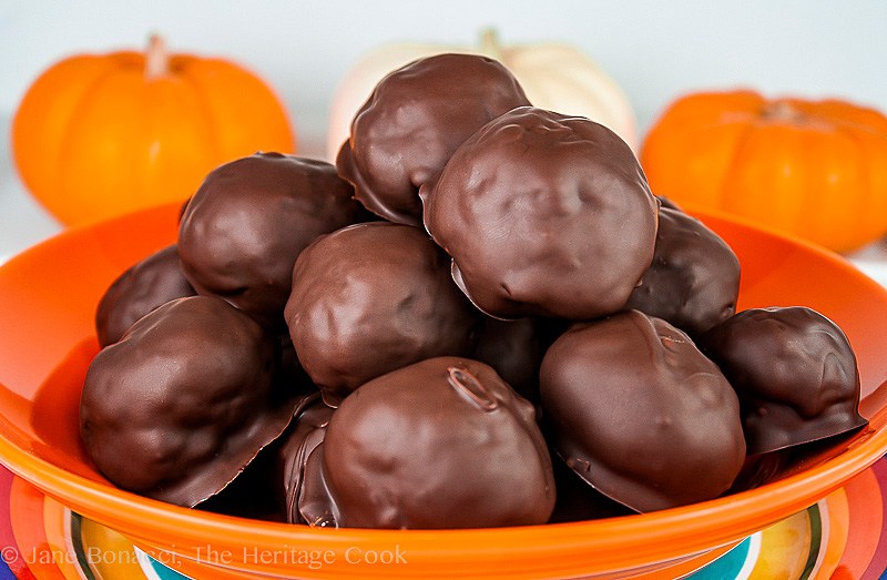 Chocolate Covered Peanut Butter Truffles (Homemade Reese's) GF; Top 15 Most Popular Chocolate Monday Recipes from The Heritage Cook 2018 Jane Bonacci, The Heritage Cook