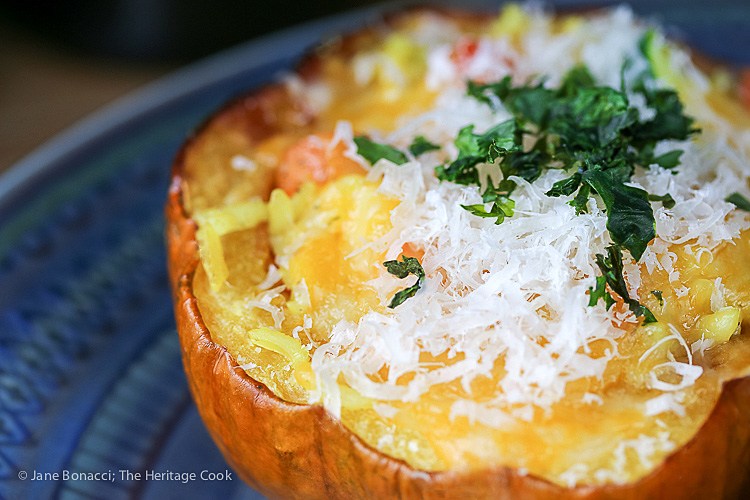 Moroccan Pilaf Stuffed Acorn Squash; A Dozen Vegetarian Entrees to Enjoy, compiled by Jane Bonacci, The Heritage Cook 2019