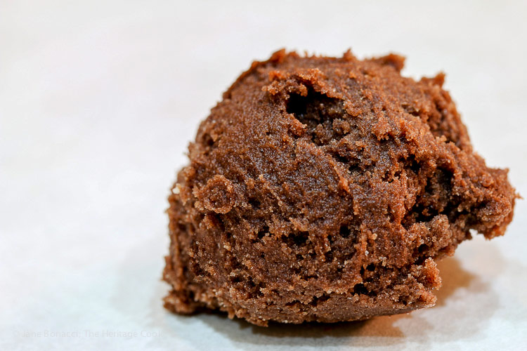 scoop of dough; Secret Ingredient Crispy Chocolate Cookies © 2019 Jane Bonacci, The Heritage Cook