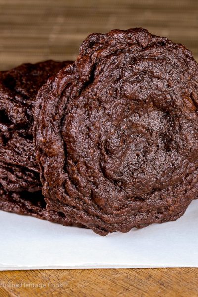 stack of cookies; Secret Ingredient Crispy Chocolate Cookies © 2019 Jane Bonacci, The Heritage Cook