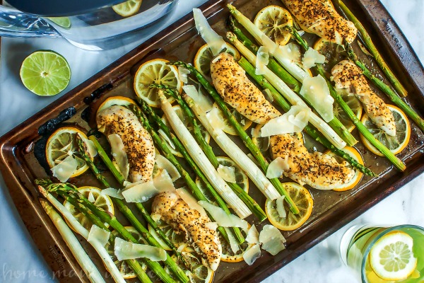 Sheet Pan Lemon Chicken and Asparagus; Collection of Healthy Chicken One Pot and Sheet Pan Dinners assembled by Jane Bonacci, The Heritage Cook 2019