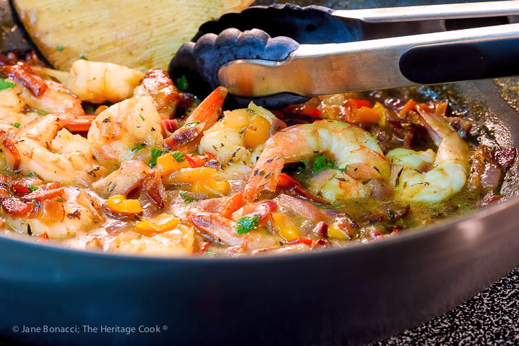 shrimp sauce; Southern Shrimp and Grits © 2019 Jane Bonacci, The Heritage Cook