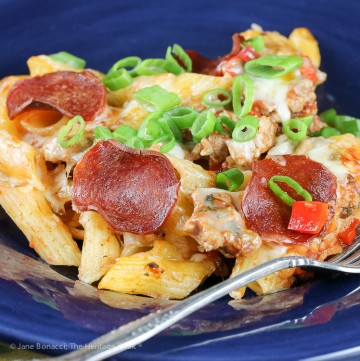 Cheesy Pepperoni Pizza Casserole © 2019 Jane Bonacci, The Heritage Cook