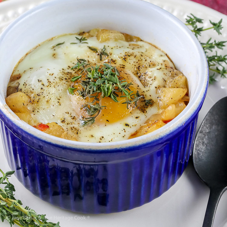 Provencal Baked Eggs and Potatoes © 2019 Jane Bonacci, The Heritage Cook