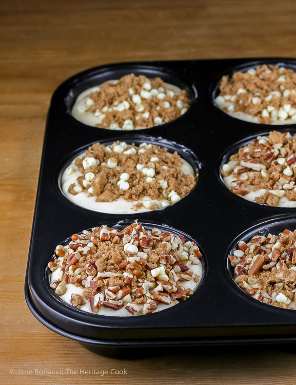 muffins with streusel ready to bake; Coffee Cake Muffins © 2019 Jane Bonacci, The Heritage Cook