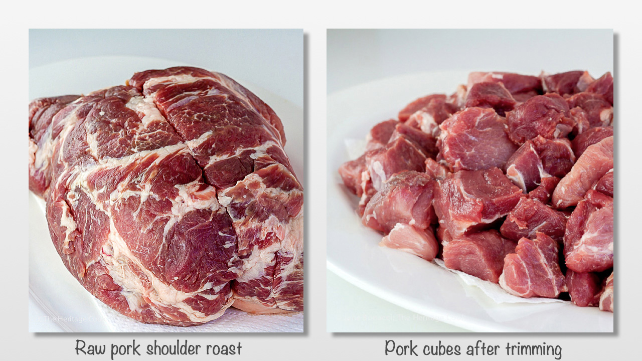 Whole and cubed pork shoulder