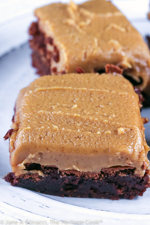Easy Brownies with Peanut Butter Frosting © 2019 Jane Bonacci, The Heritage Cook