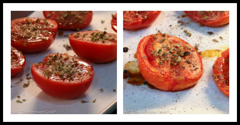 Roasted tomatoes, before and after cooking