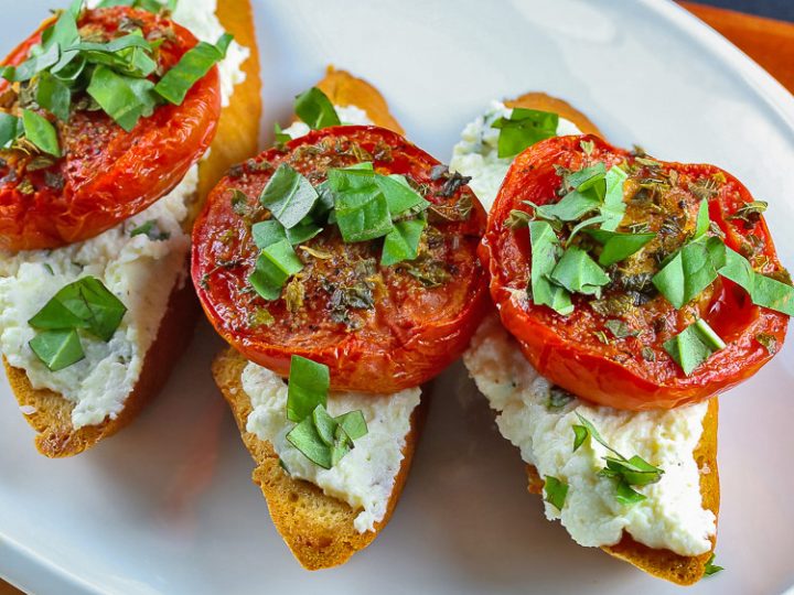 Roasted Tomato Crostini With Herbed Ricotta Gluten Free The Heritage Cook