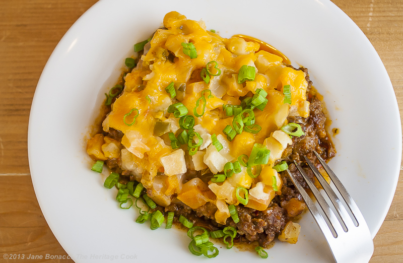 Cheesy Potato Taco Casserole; © 2019 Jane Bonacci, The Heritage Cook