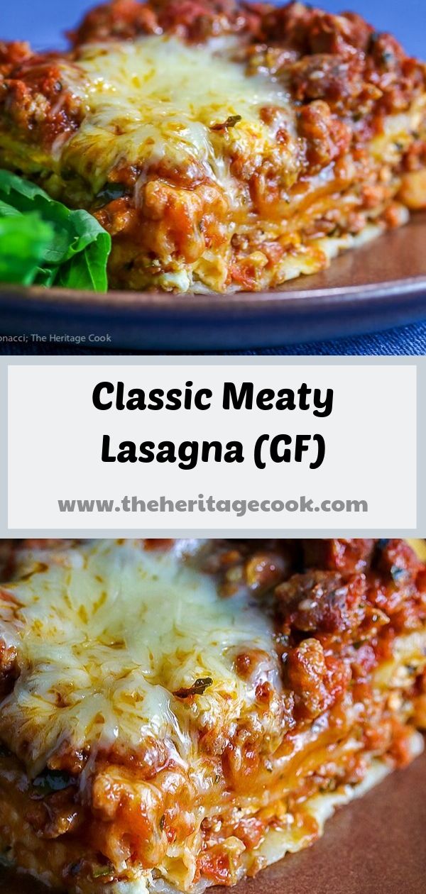 Classic Meat Lasagna (Gluten-Free) © 2019 Jane Bonacci, The Heritage Cook. For Pinterest