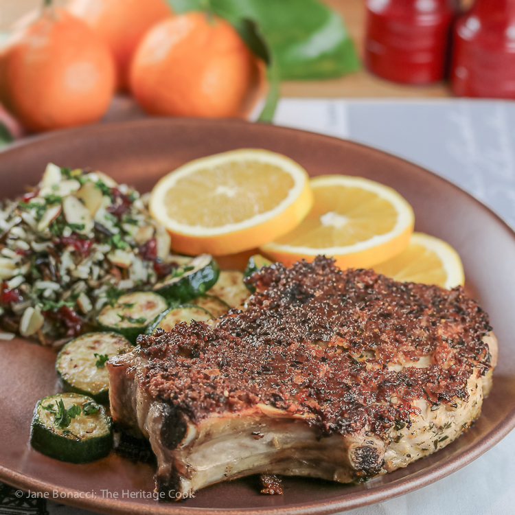 Herb Brined and Crusted Thick Cut Pork Chops © 2019 Jane Bonacci, The Heritage Cook