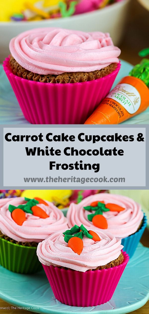 Carrot Cake Cupcakes with White Chocolate Buttercream Frosting (Gluten-Free) © 2020 Jane Bonacci, The Heritage Cook