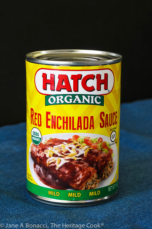 Can of Hatch Organic GF Red Enchilada Sauce; Easy Beef Enchilada Casserole © 2020 Jane Bonacci, The Heritage Cook